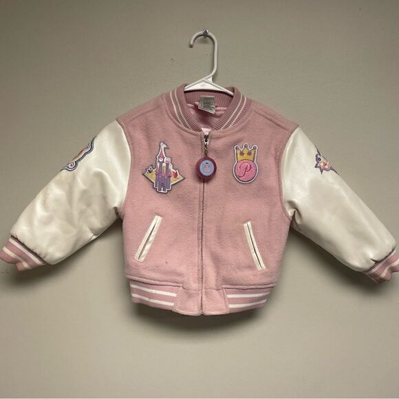 Vintage Disney Store Disney Princess Pink Girls Varsity Jacket Size XS 4/5 - Picture 1 of 10
